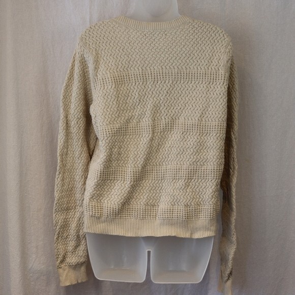 Banana Republic Full Zip Cream Textured Basket Weave Cardigan Sweater LG - Picture 8 of 11
